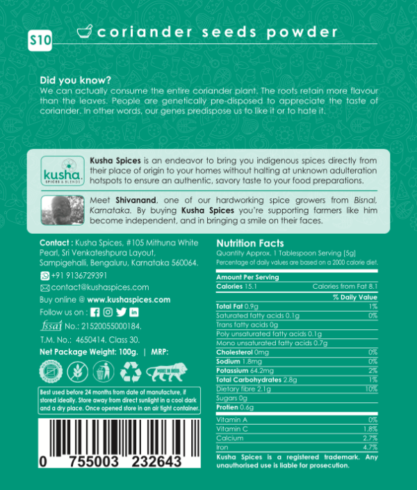Kusha Roasted Coriander Seeds Powder - Image 4